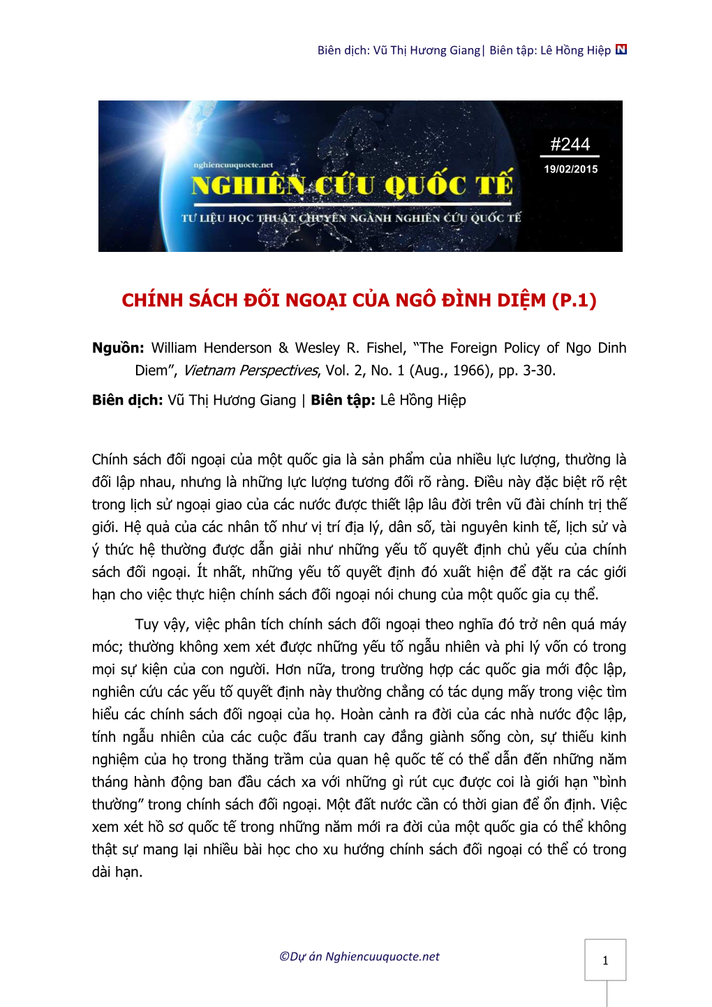 Chinh Sach Doi Ngoai Cua Ngo Dinh Diem