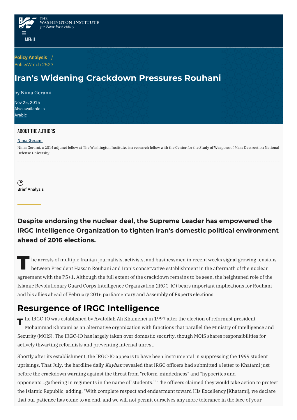 Iran's Widening Crackdown Pressures Rouhani | the Washington Institute