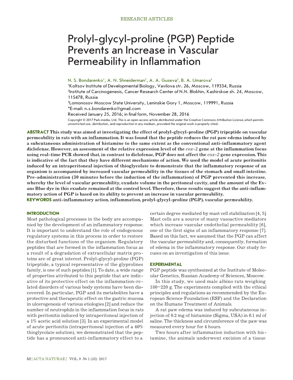 Peptide Prevents an Increase in Vascular Permeability in Inflammation