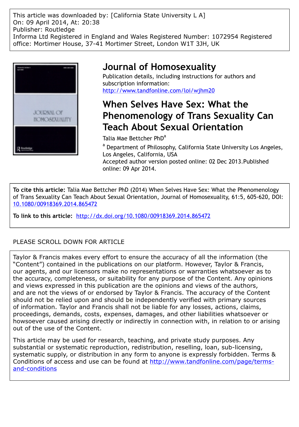 Journal of Homosexuality When Selves Have