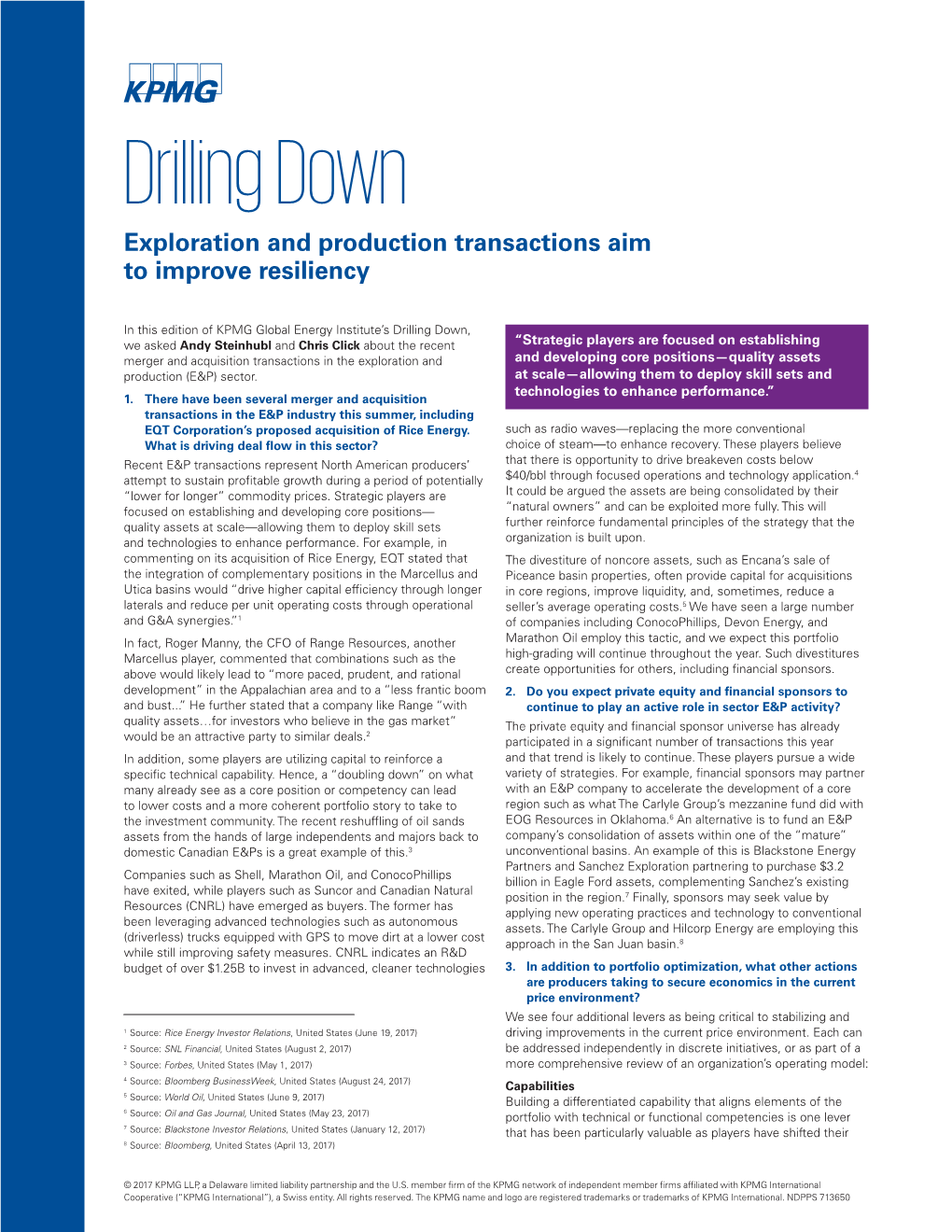 Drilling Down Exploration and Production Transactions Aim to Improve Resiliency