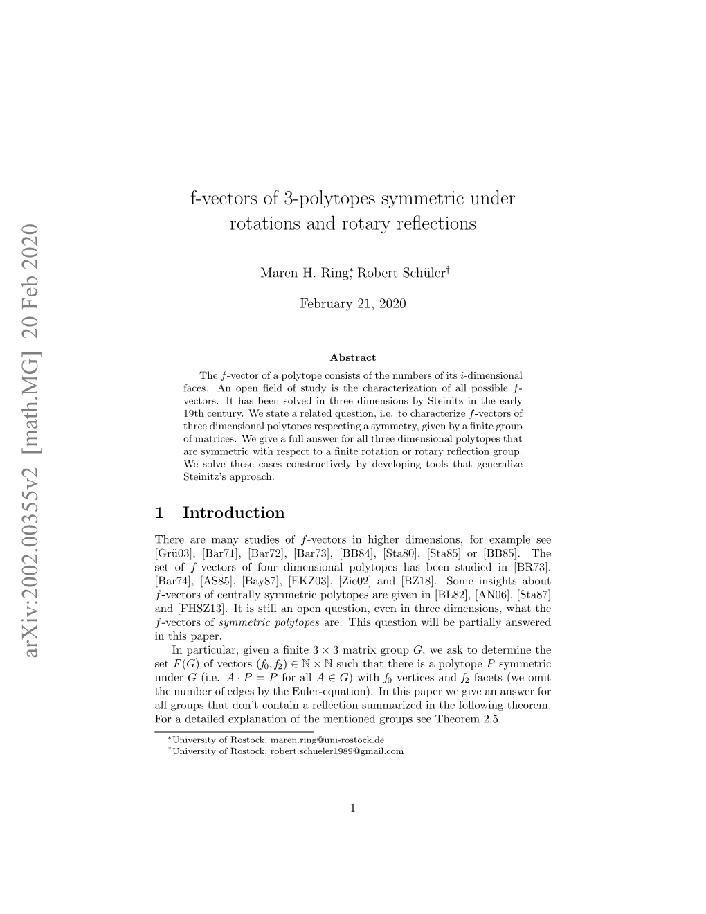 F-Vectors of 3-Polytopes Symmetric Under Rotations and Rotary Reflections