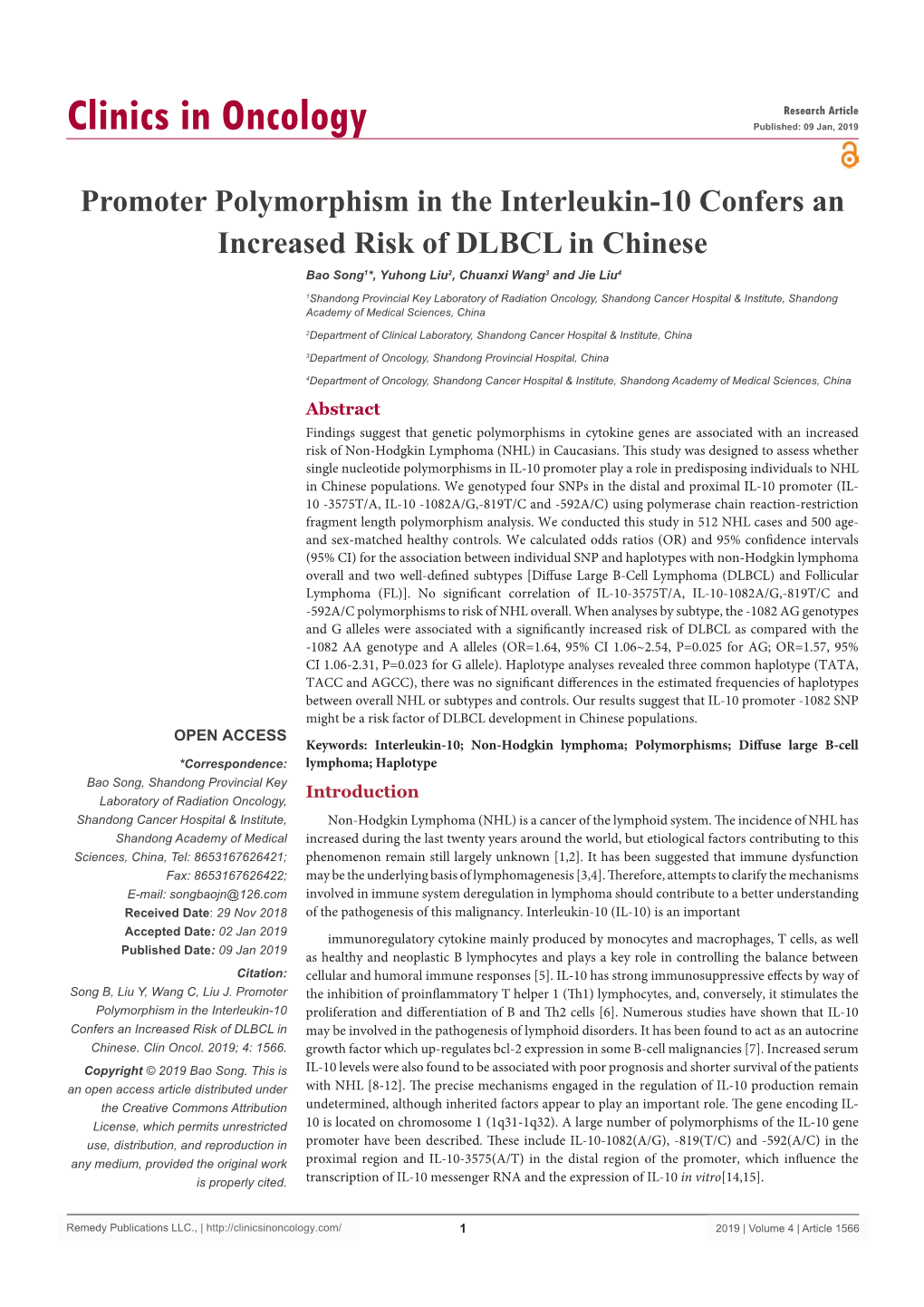 Promoter Polymorphism in the Interleukin-10 Confers an Increased