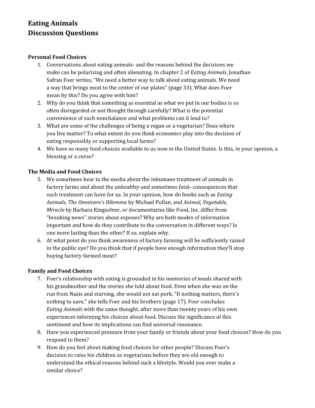 Eating Animals Discussion Questions