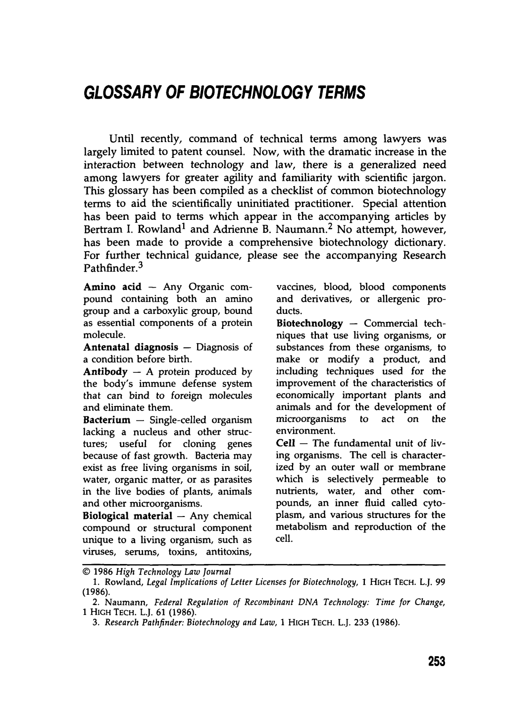 Glossary of Biotechnology Terms