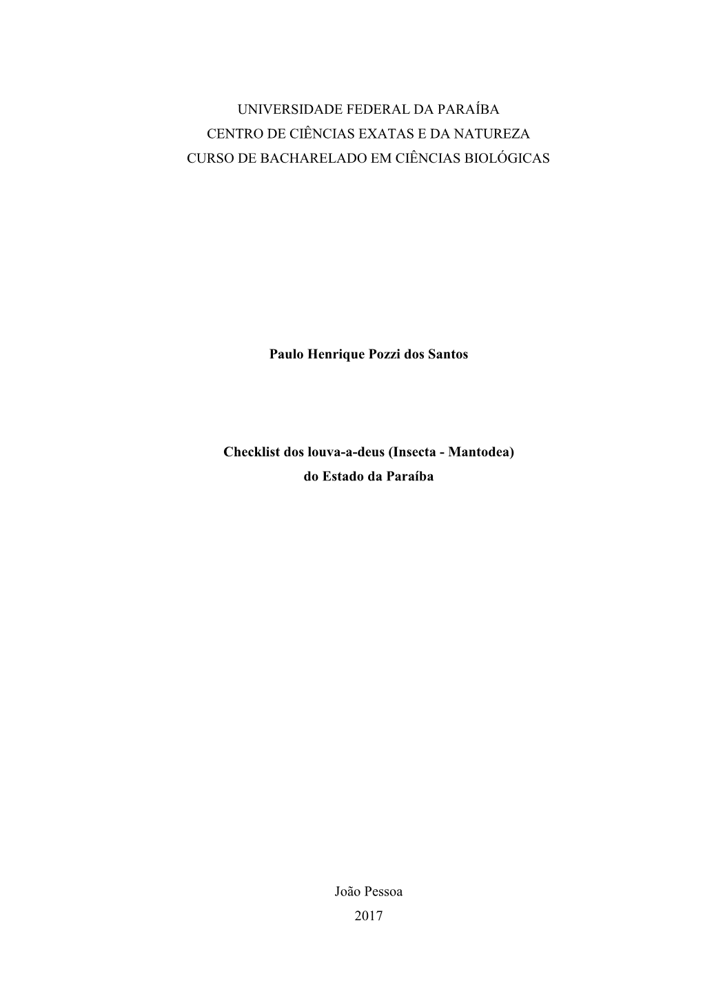 Universidade Federal Da Paraíba Centro De Ciências Exatas E Da Natureza Curso De Bacharelado Em Ciências Biológicas