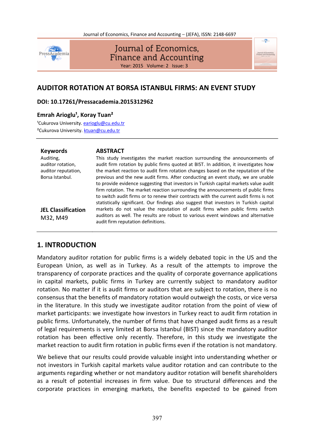 Auditor Rotation at Borsa Istanbul Firms: an Event Study