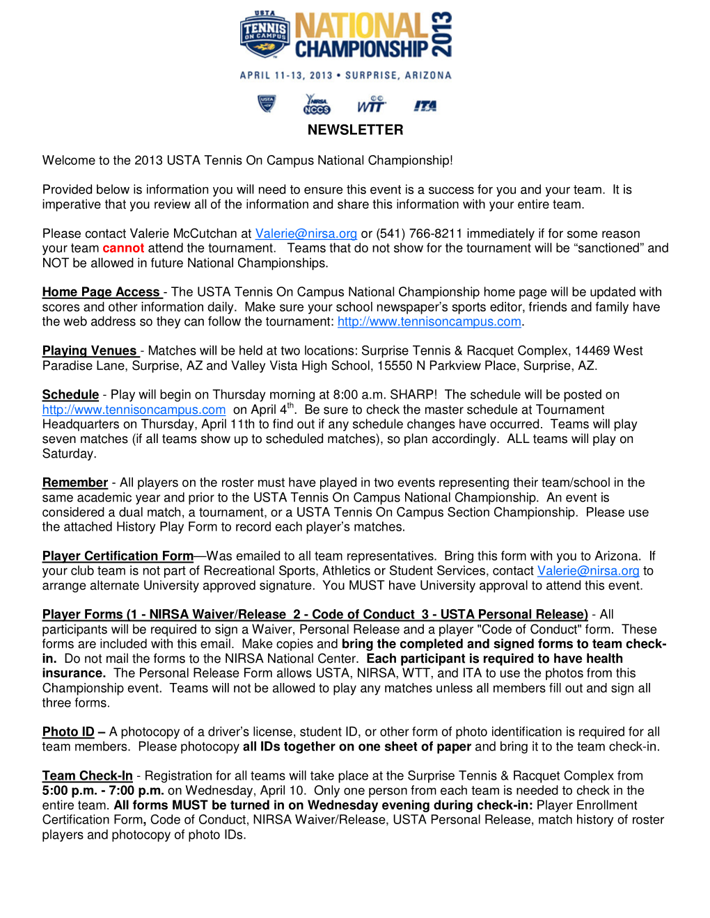 2013 USTA Tennis on Campus National Newsletter