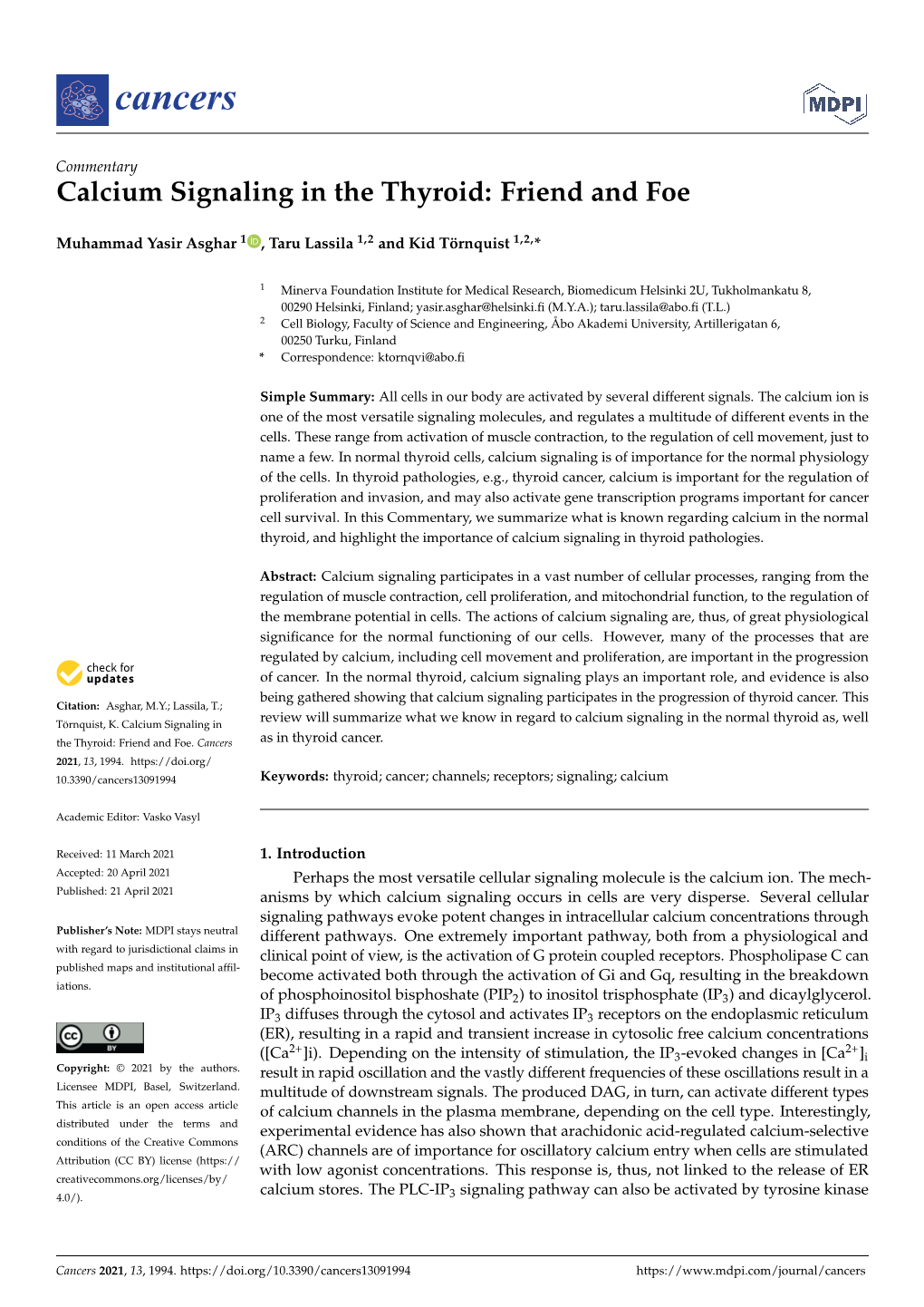Calcium Signaling in the Thyroid: Friend and Foe
