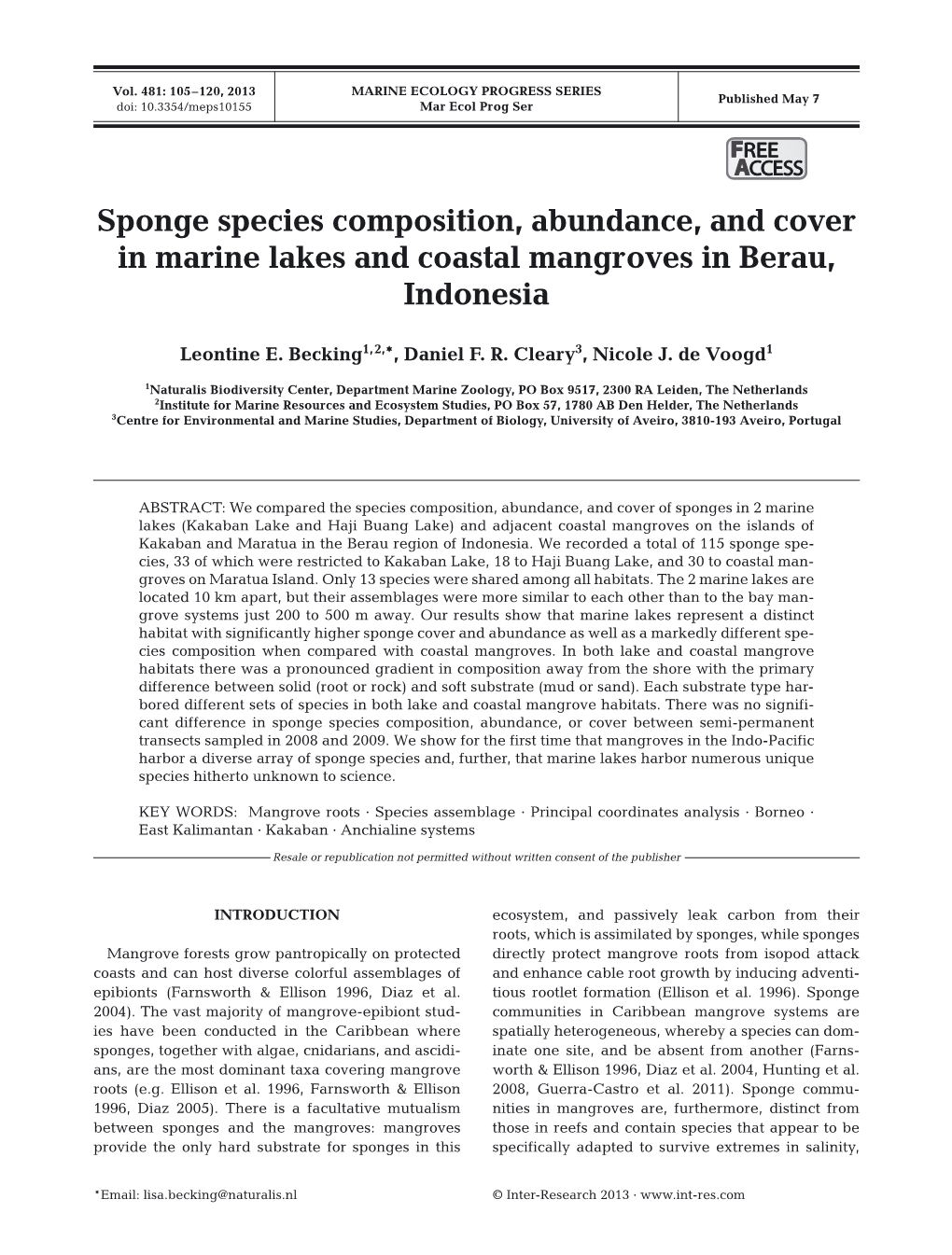 Marine Ecology Progress Series 481:105