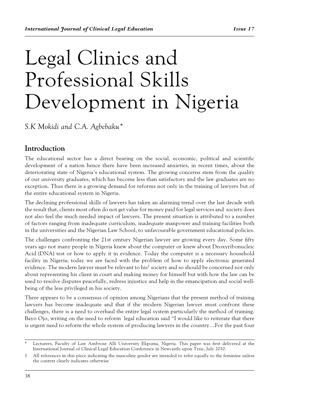 Legal Clinics and Professional Skills Development in Nigeria