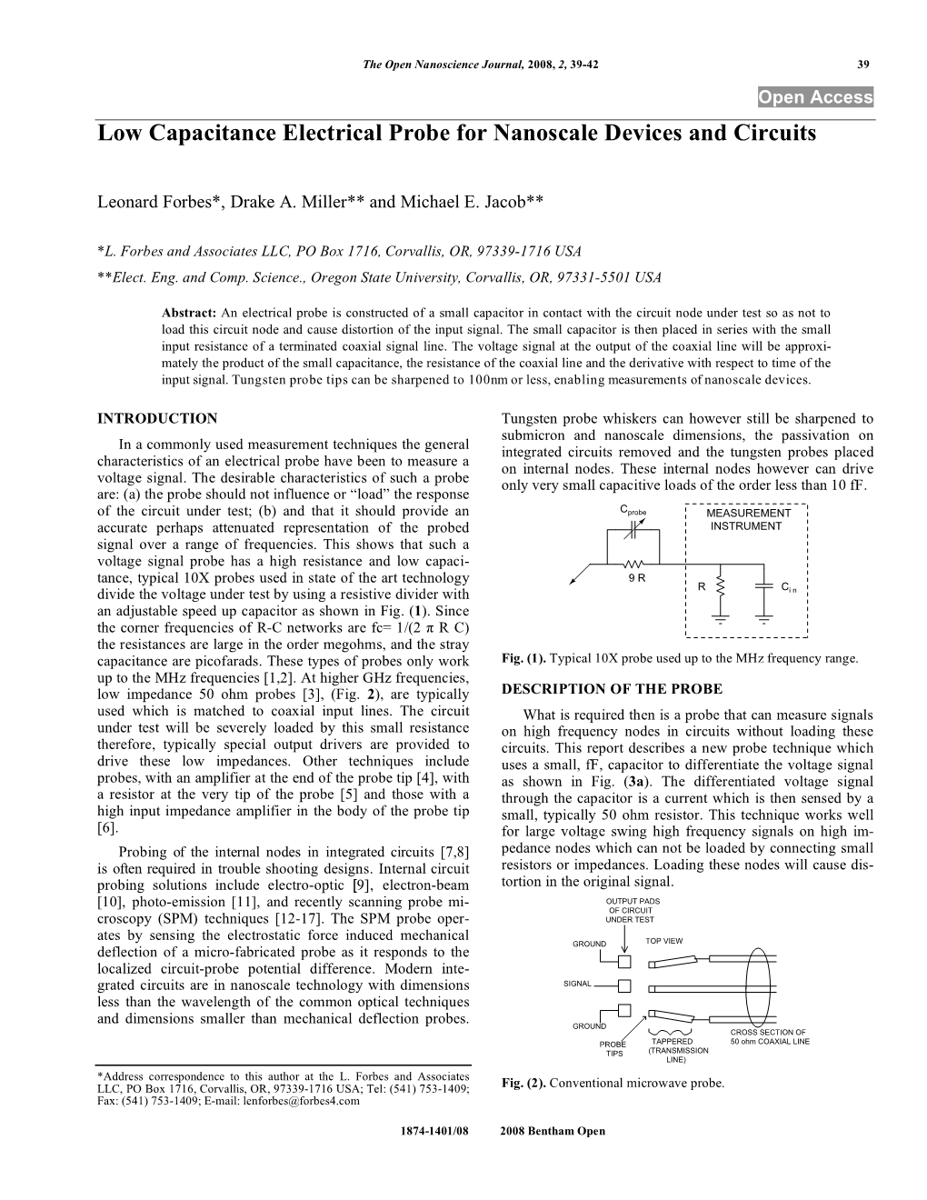 Low Capacitance Electrical Probe for Nanoscale Devices and Circuits