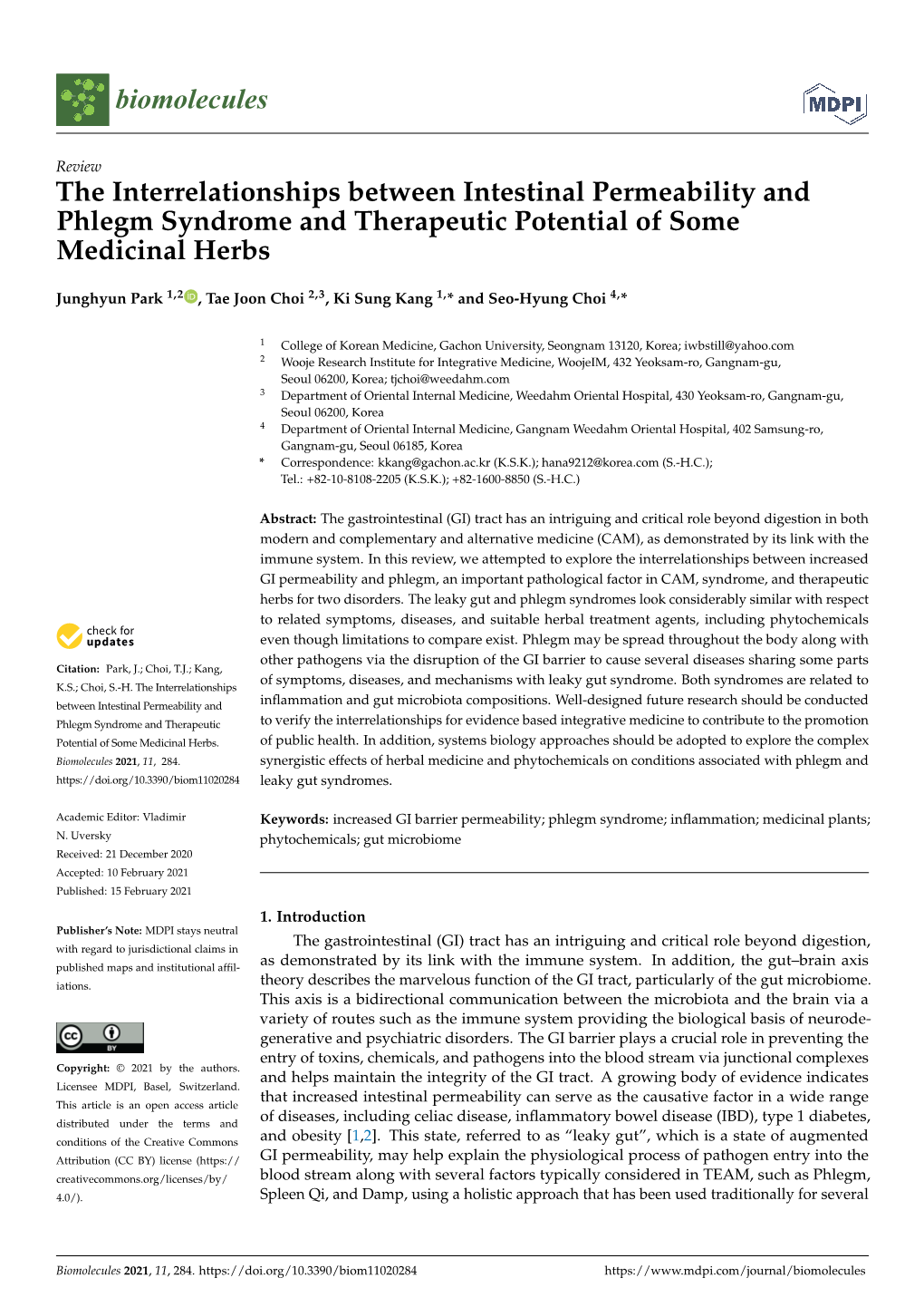 The Interrelationships Between Intestinal Permeability and Phlegm Syndrome and Therapeutic Potential of Some Medicinal Herbs