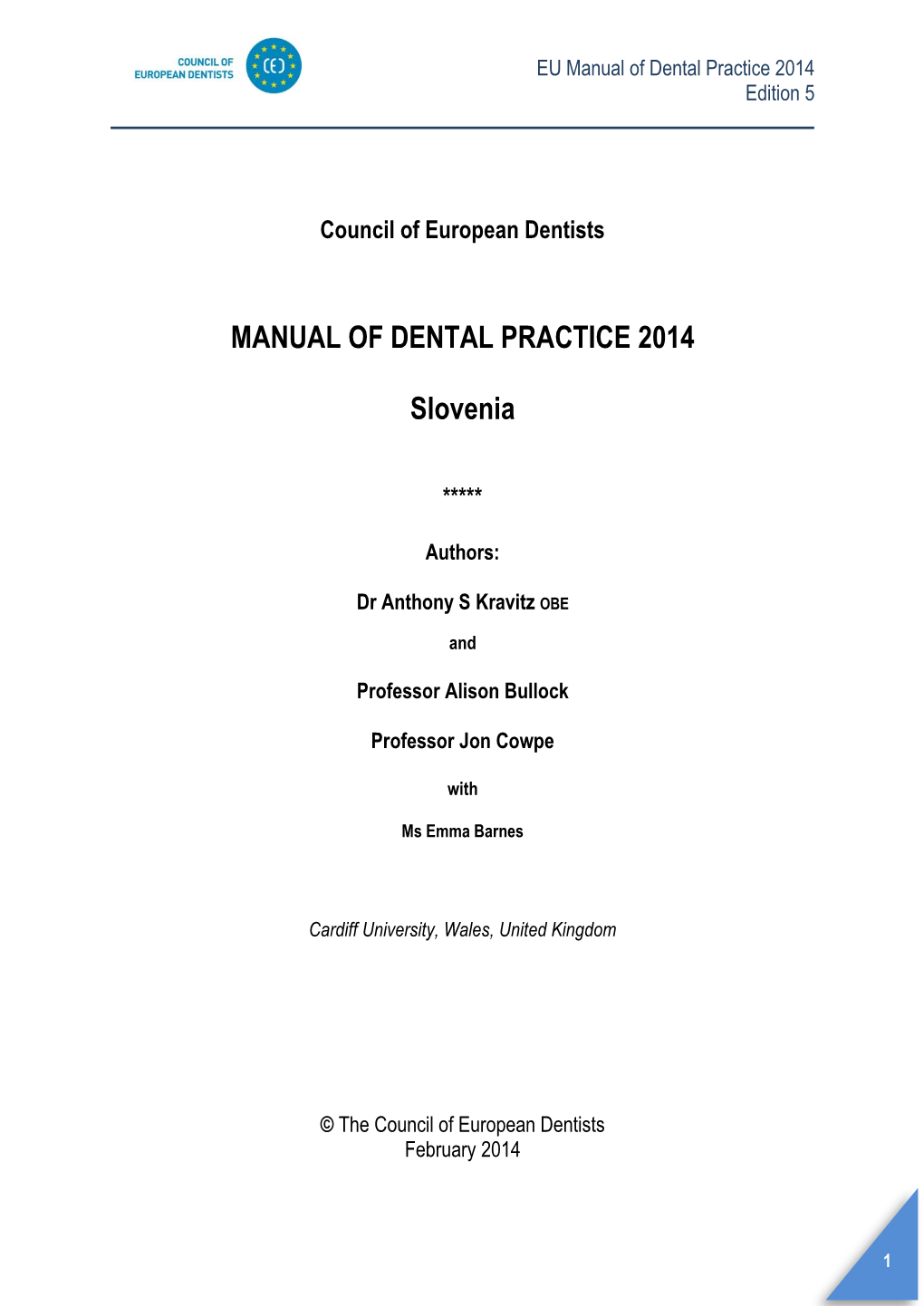 MANUAL of DENTAL PRACTICE 2014 Slovenia