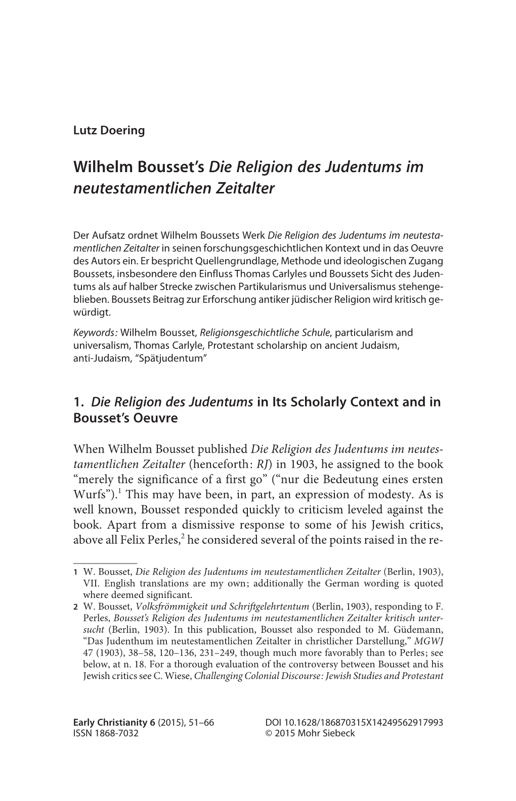 Wilhelm Bousset's Die Religion Des Judentums Im Neutestamentlichen