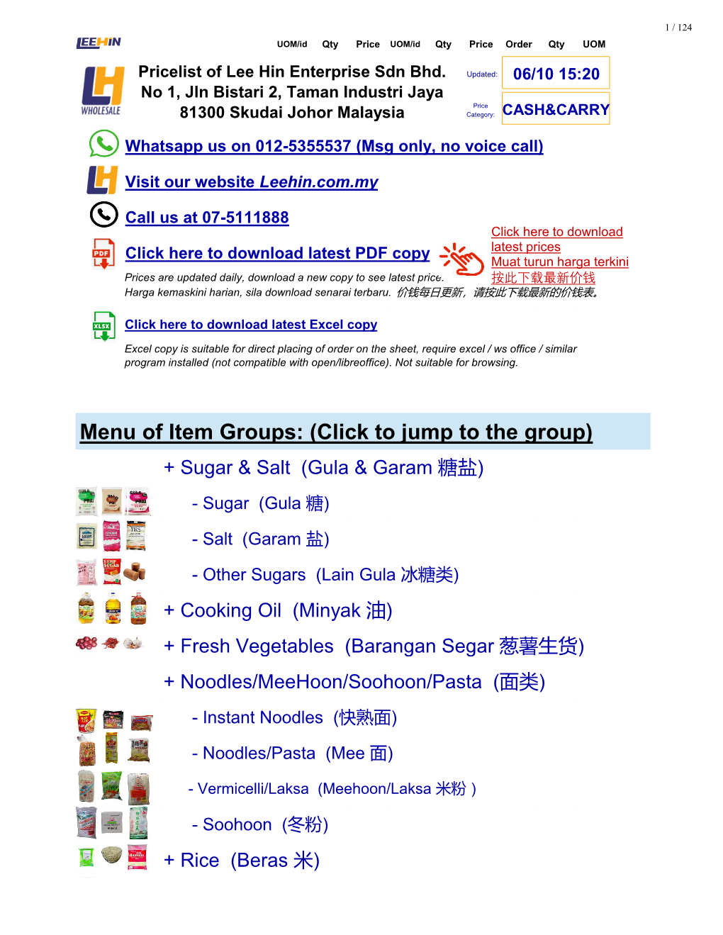 Menu of Item Groups: (Click to Jump to the Group) + Sugar & Salt (Gula & Garam 糖盐) - Sugar (Gula 糖)