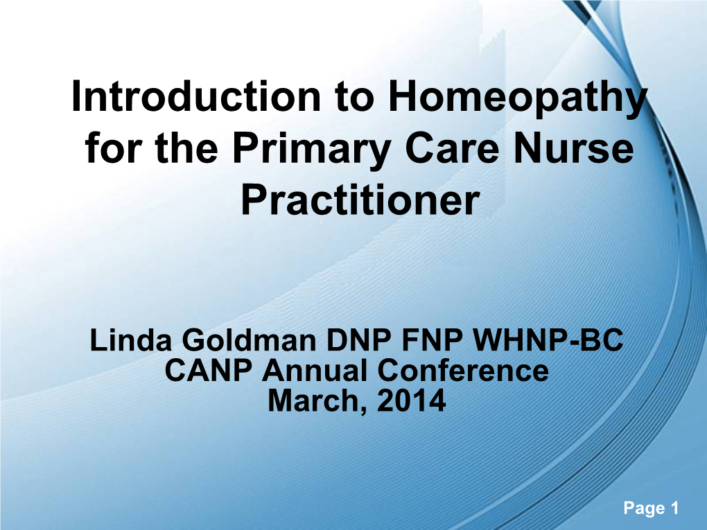 Introduction to Homeopathy for the Primary Care Nurse Practitioner