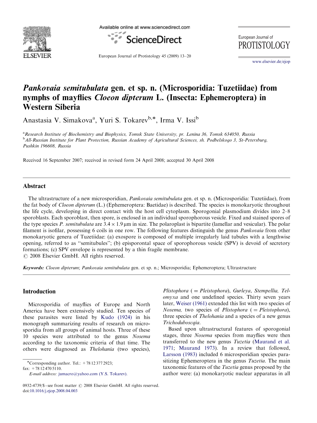 PROTISTOLOGY European Journal of Protistology 45 (2009) 13–20