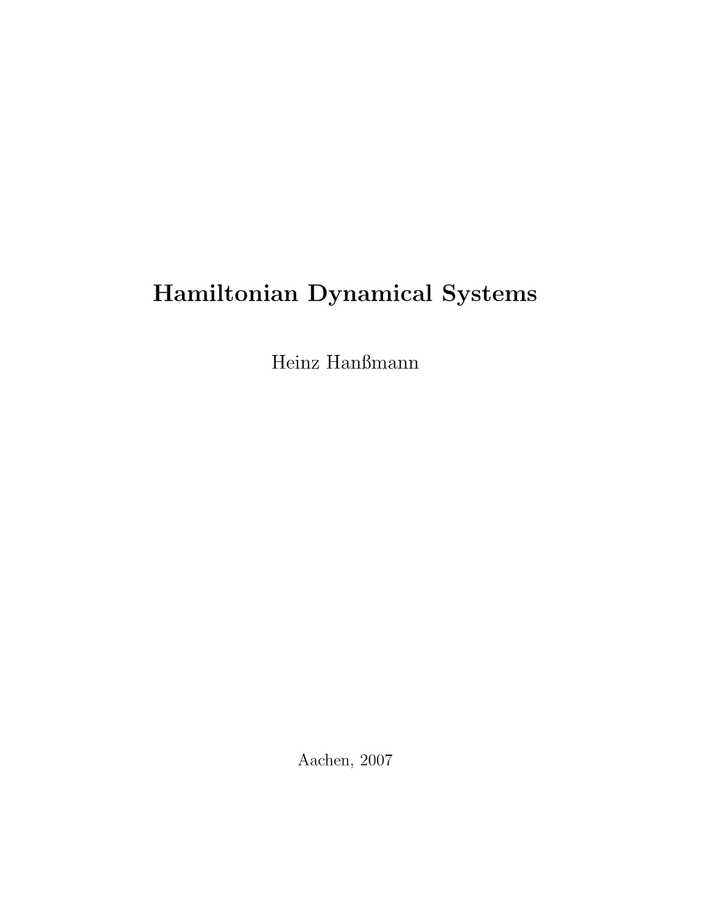 Hamiltonian Dynamical Systems