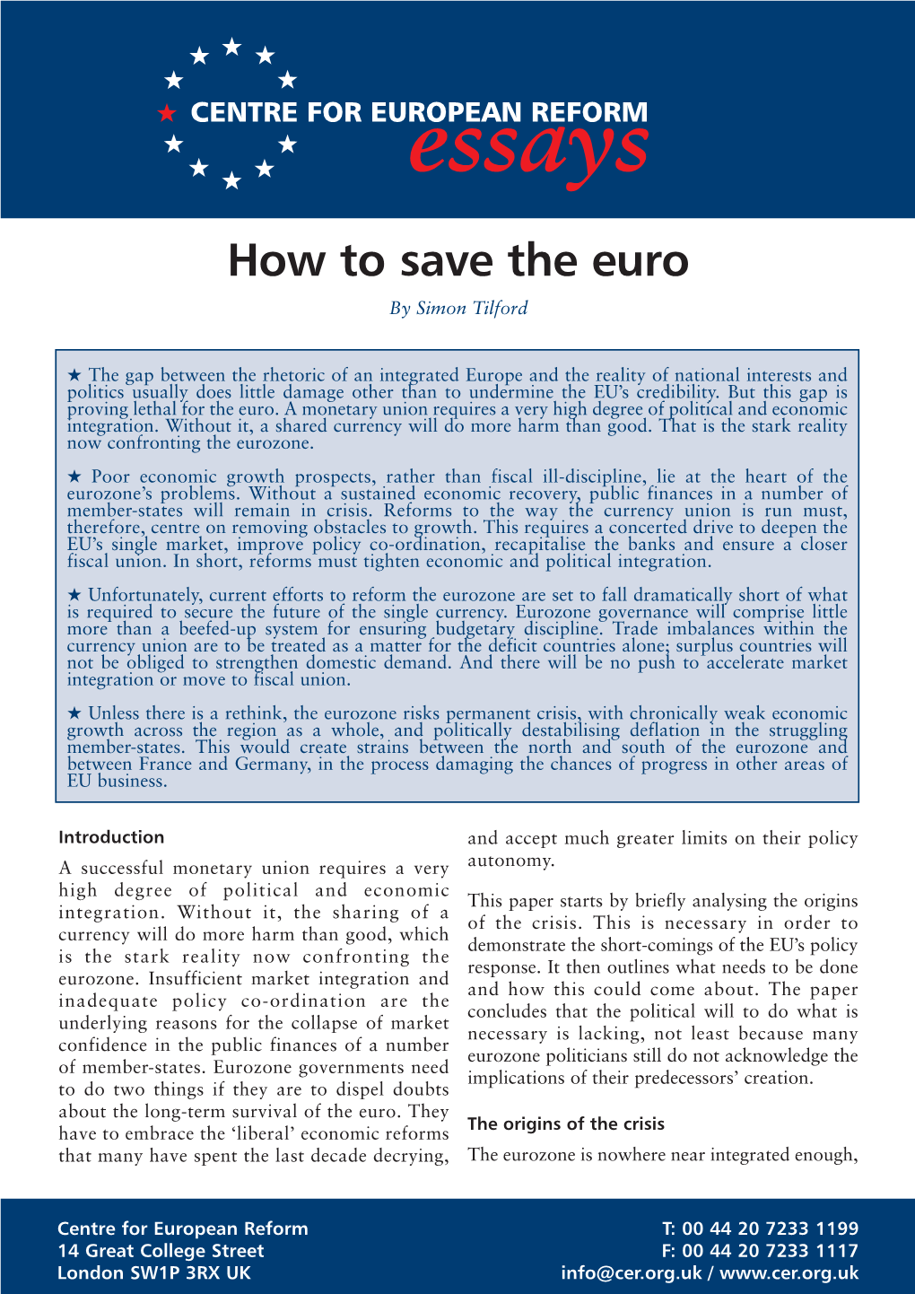 How to Save the Euro by Simon Tilford