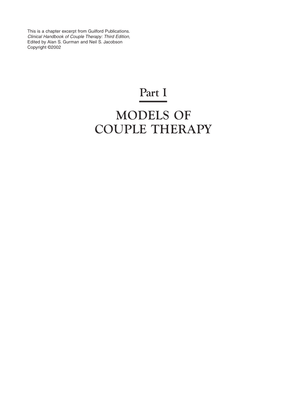 Models of Couple Therapy