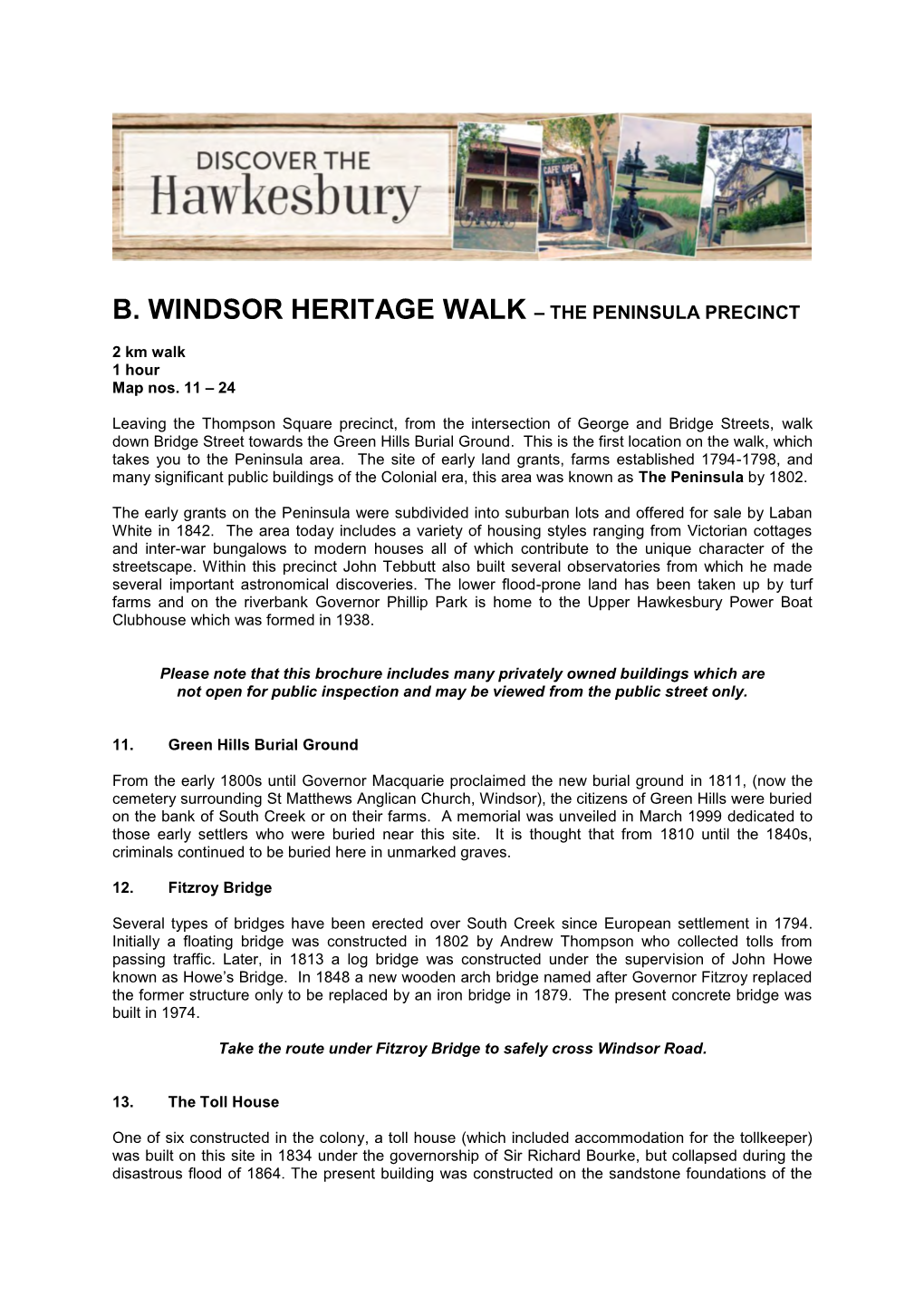 B. Windsor Heritage Walk – the Peninsula Precinct