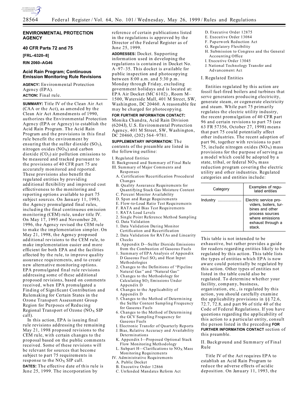 Federal Register/Vol. 64, No. 101/Wednesday, May 26, 1999/Rules and Regulations