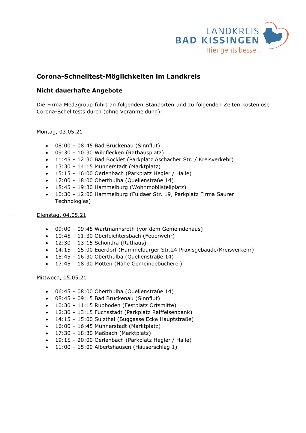 Corona-Schnelltest-Möglichkeiten Im Landkreis