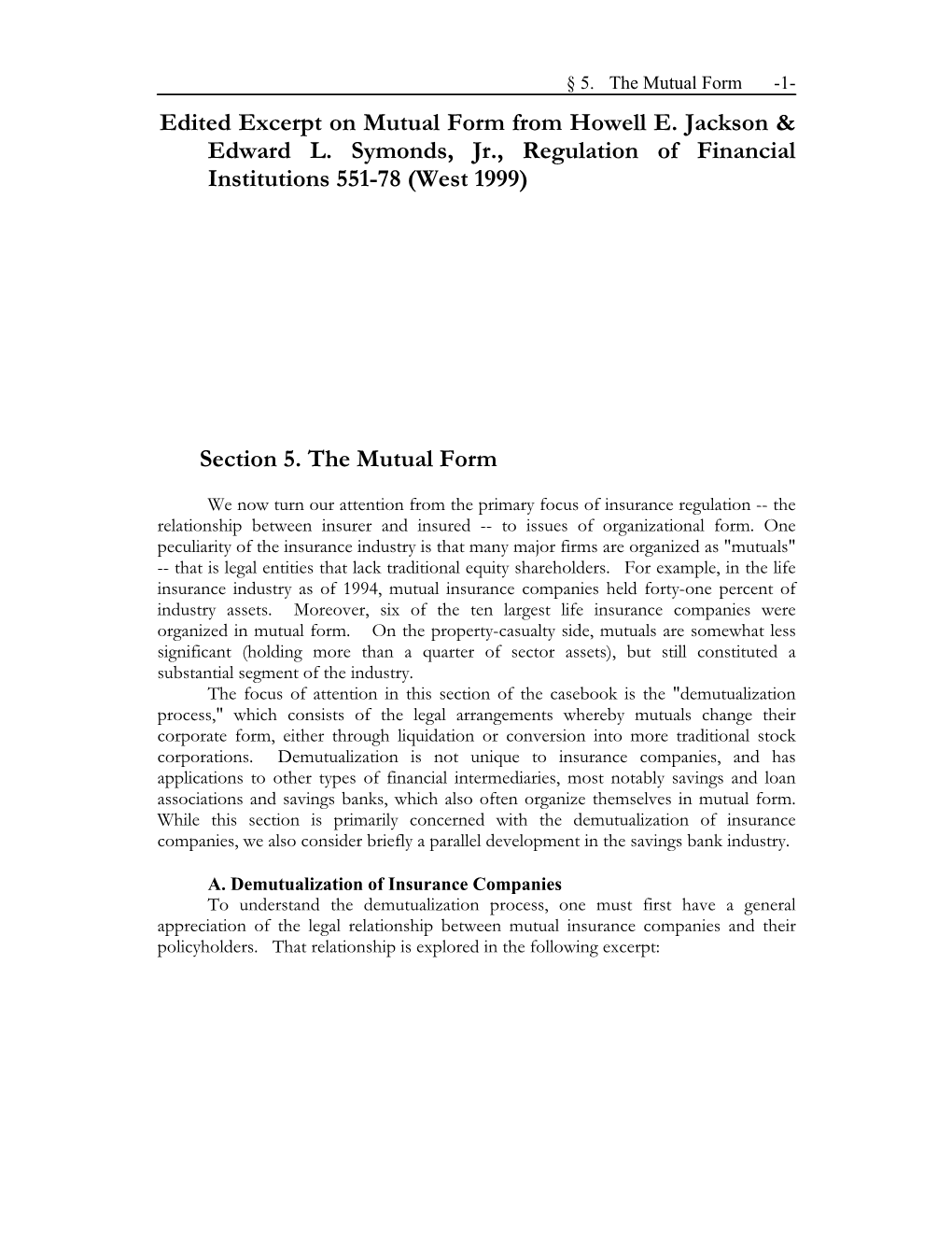 Edited Excerpt on Mutual Form from Howell E. Jackson & Edward L