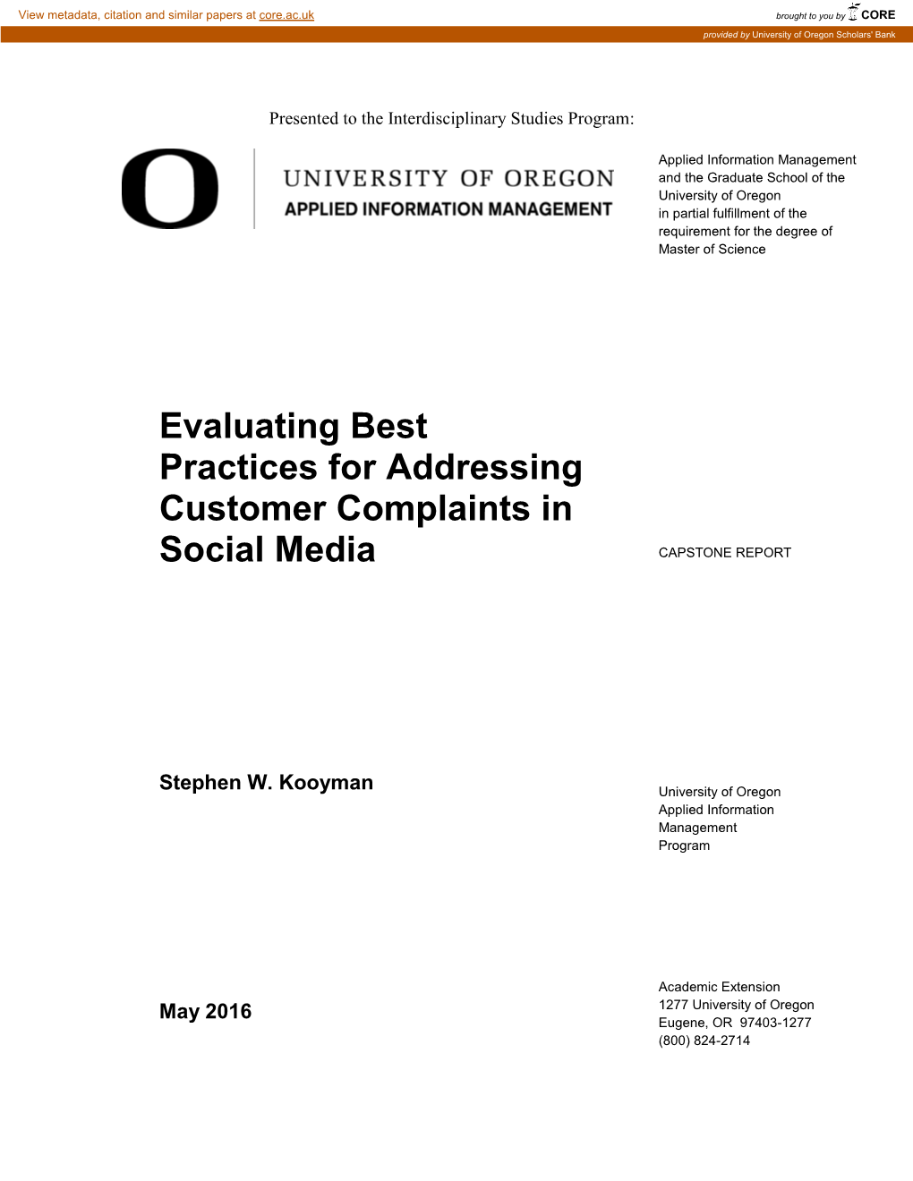 Evaluating Best Practices for Addressing Customer Complaints in Social Media CAPSTONE REPORT