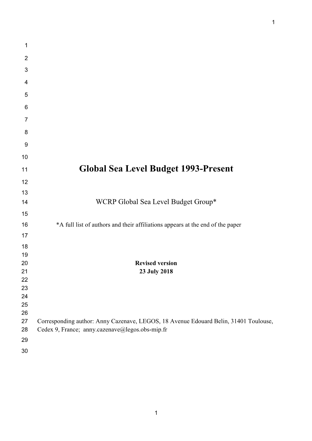 Global Sea Level Budget 1993-Present