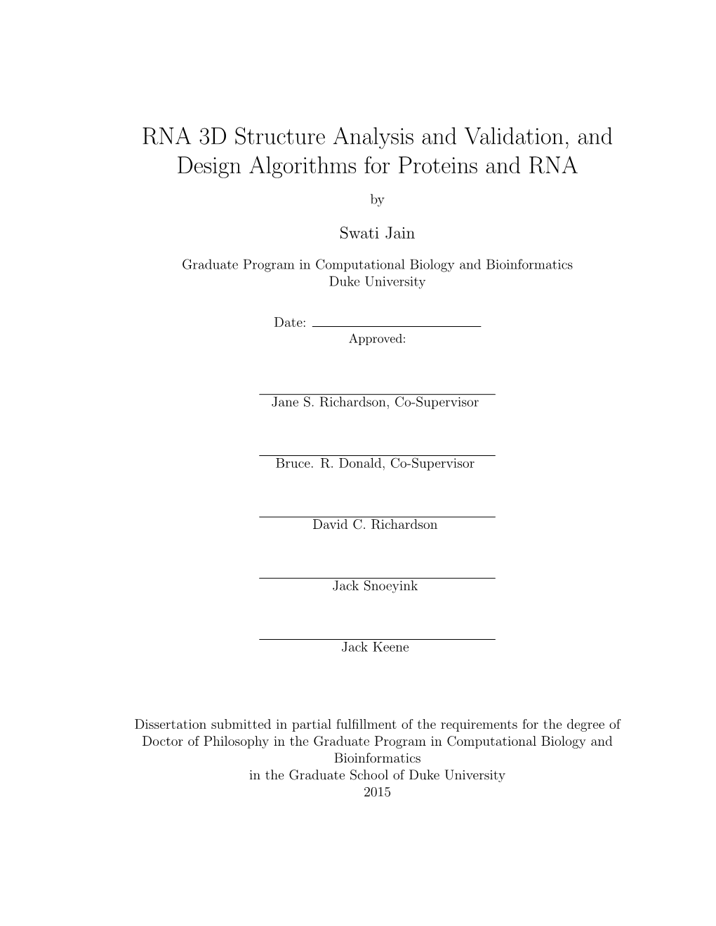 RNA 3D Structure Analysis and Validation, and Design Algorithms for Proteins and RNA
