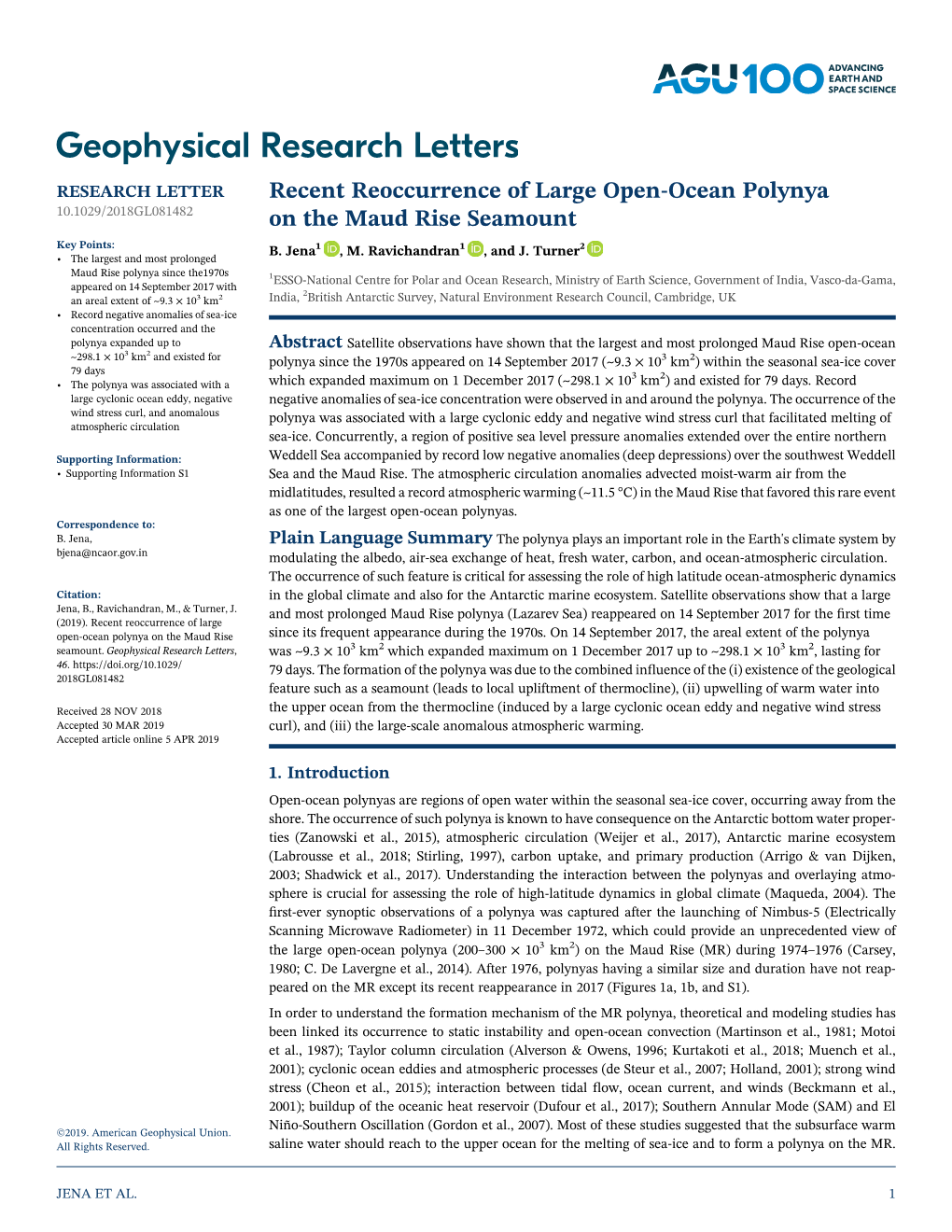 Recent Reoccurrence of Large Open-Ocean Polynya on the Maud