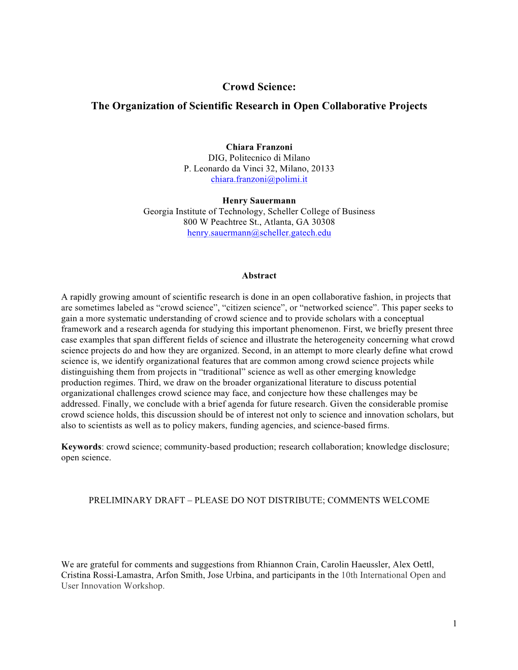 Crowd Science: the Organization of Scientific Research in Open Collaborative Projects