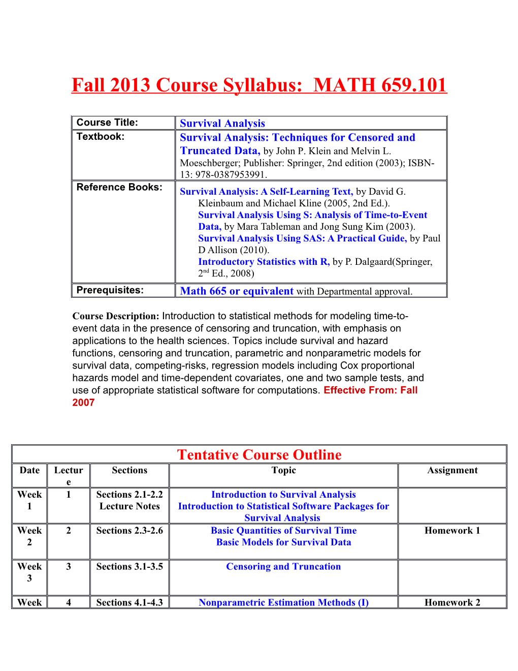 F All 2013 Course Syllabus: MATH 659.101