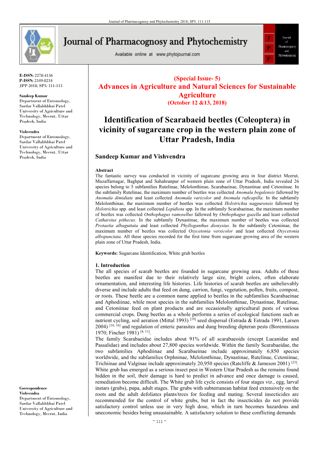 Identification of Scarabaeid Beetles (Coleoptera) In