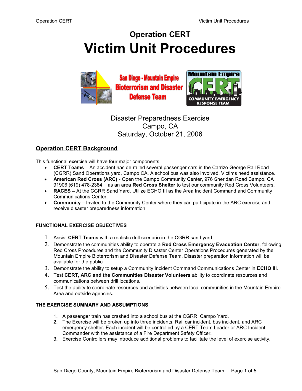 Operation CERT Victim Unit Procedures