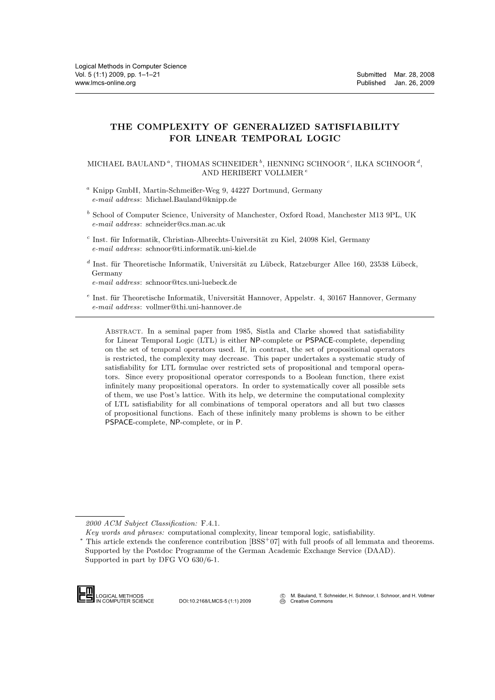 The Complexity of Generalized Satisfiability for Linear Temporal Logic