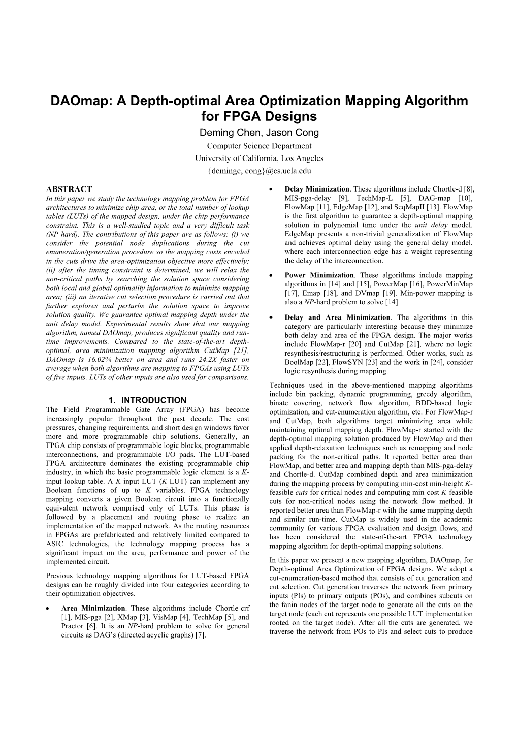 Daomap: a Depth-Optimal Area Optimization Mapping Algorithm For