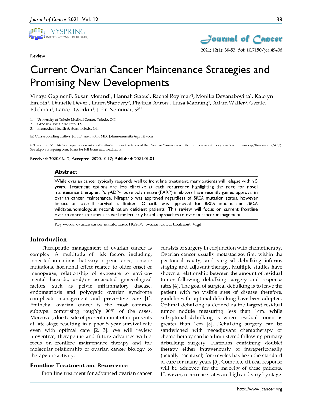 Current Ovarian Cancer Maintenance Strategies and Promising New
