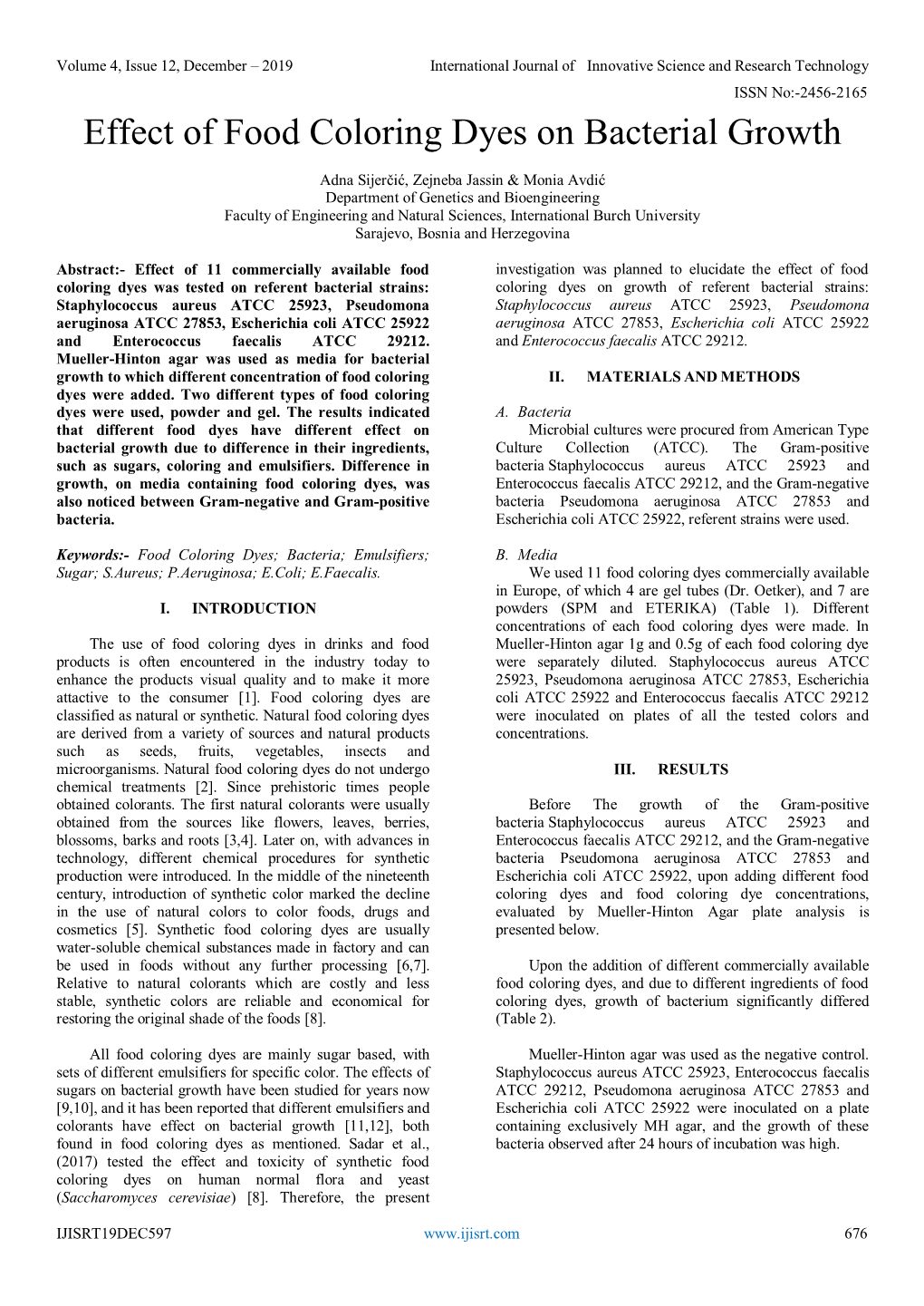 Effect of Food Coloring Dyes on Bacterial Growth