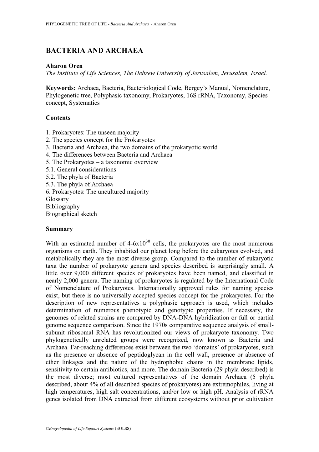 Bacteria and Archaea - Aharon Oren