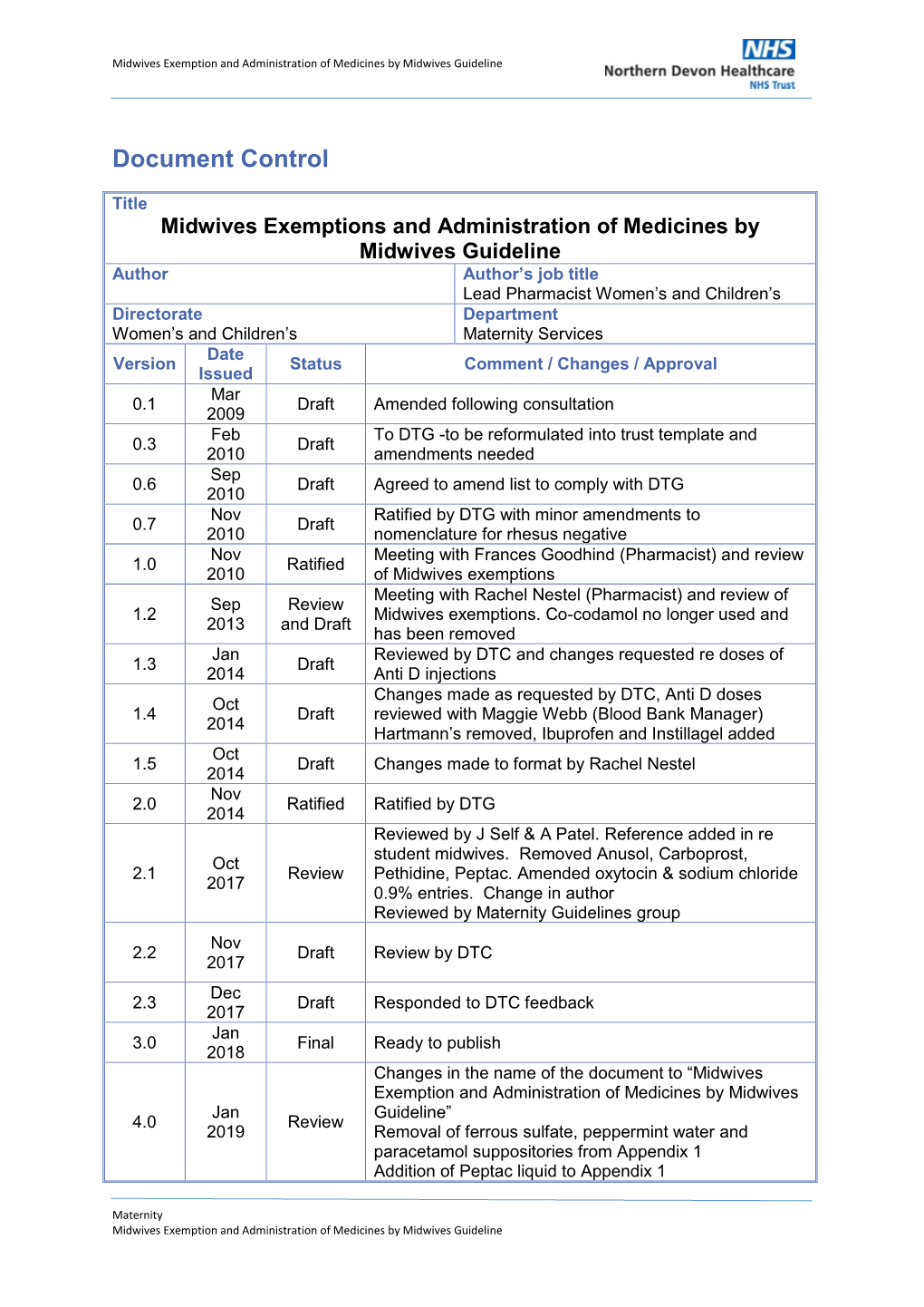 Midwives Exemption and Administration of Medicines by Midwives Guideline