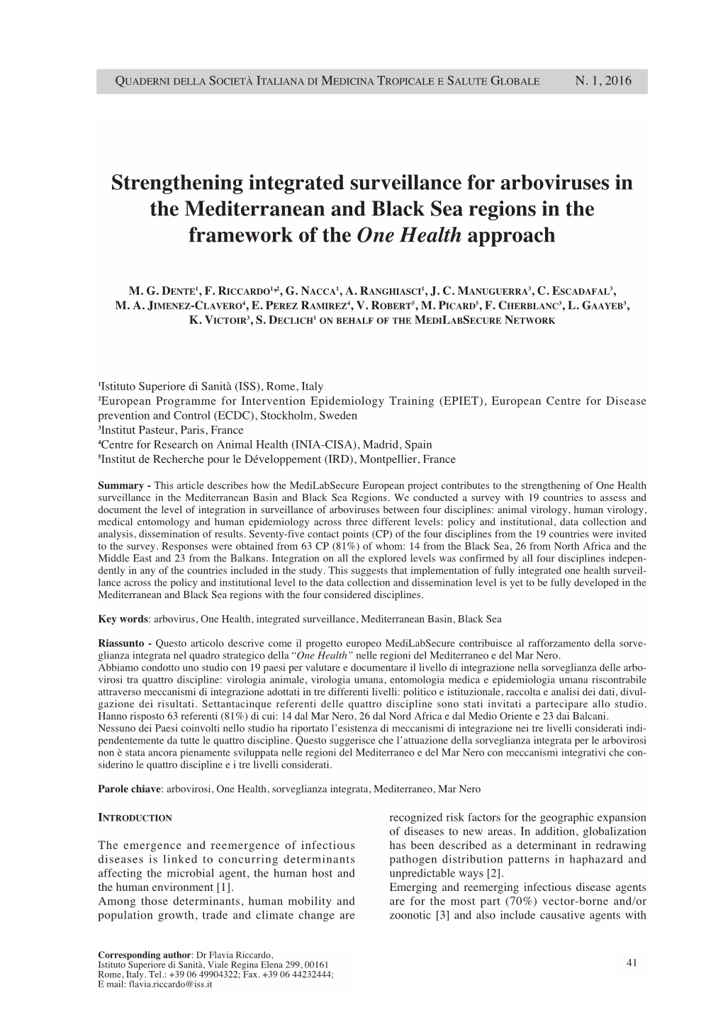 Strengthening Integrated Surveillance for Arboviruses in the Mediterranean and Black Sea Regions in the Framework of the One Health Approach