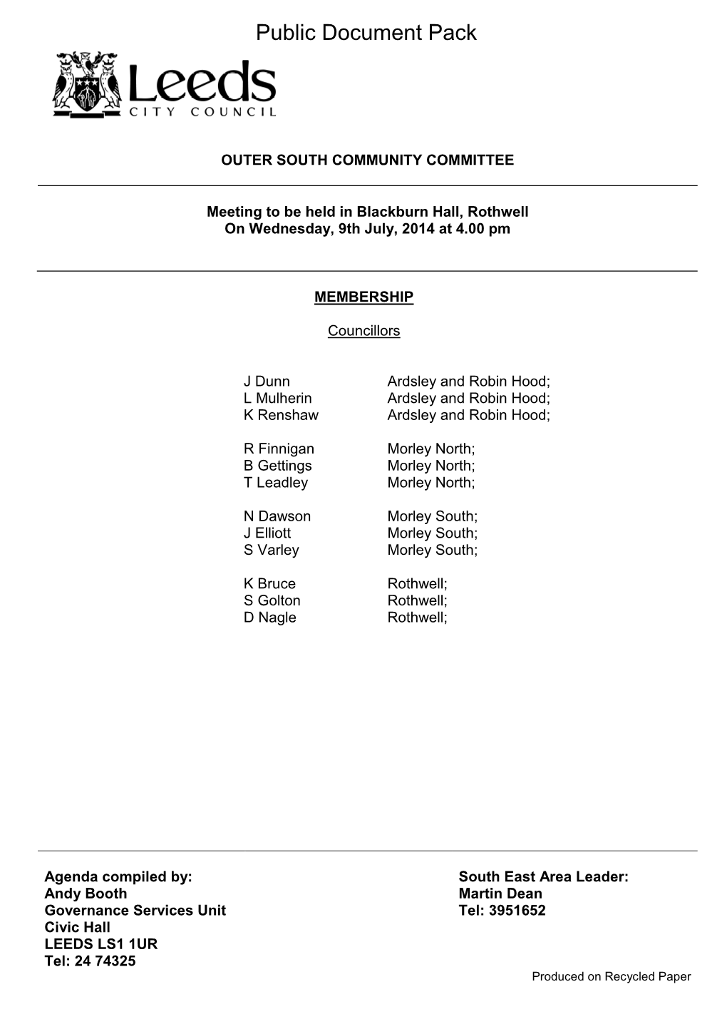 (Public Pack)Agenda Document for Outer South Community Committee