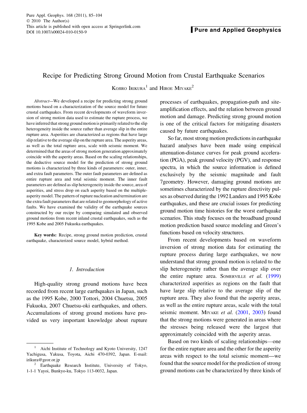 Recipe for Predicting Strong Ground Motion from Crustal Earthquake Scenarios