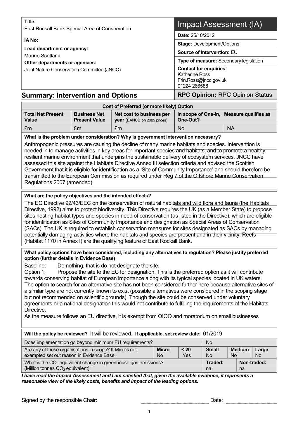 East Rockall Bank Special Area of Conservation Final Impact Assessment