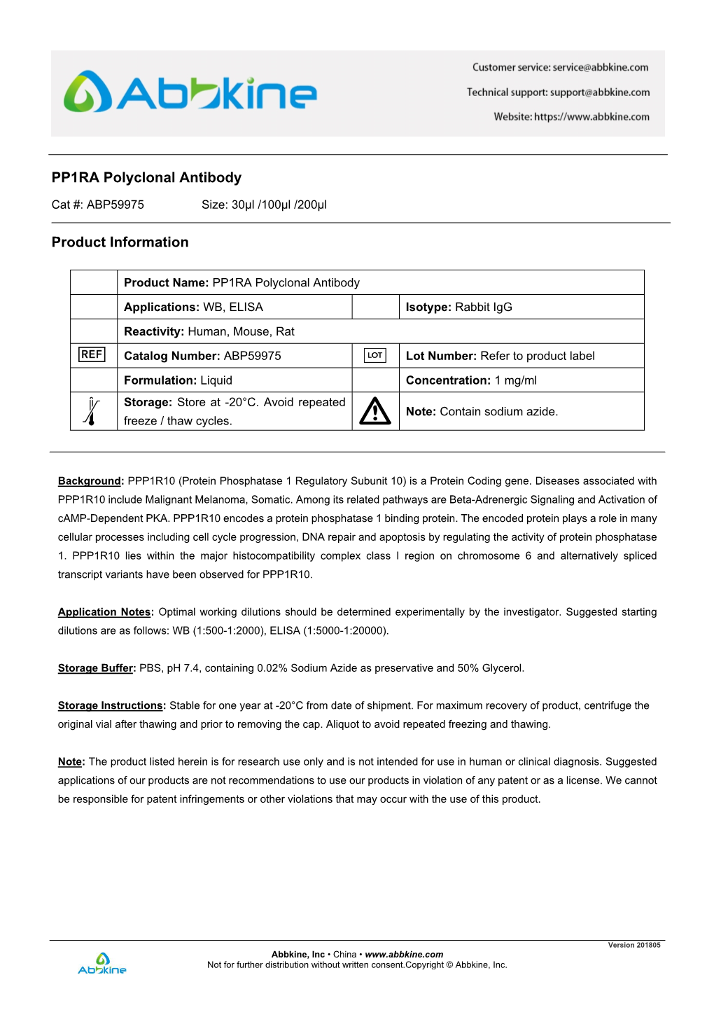 PP1RA Polyclonal Antibody Product Information