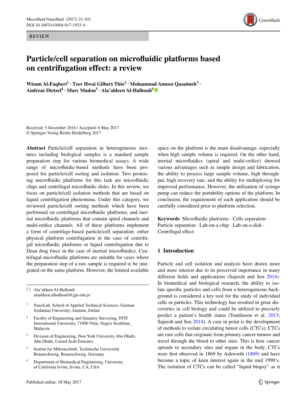 Particle/Cell Separation on Microfluidic Platforms Based on Centrifugation