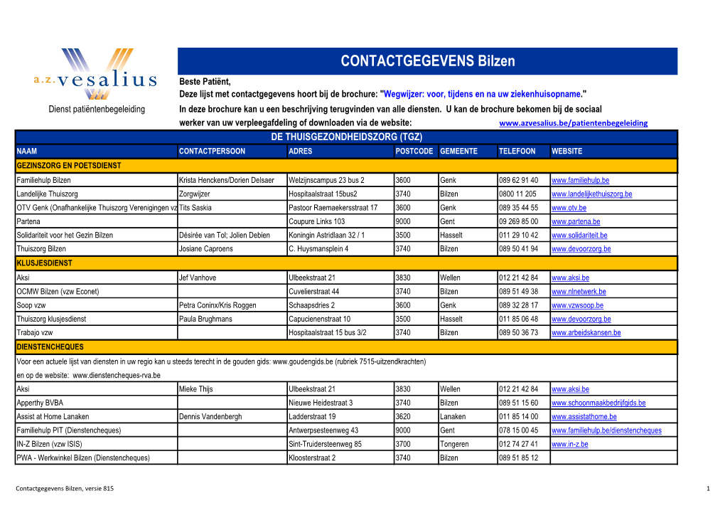 CONTACTGEGEVENS Bilzen